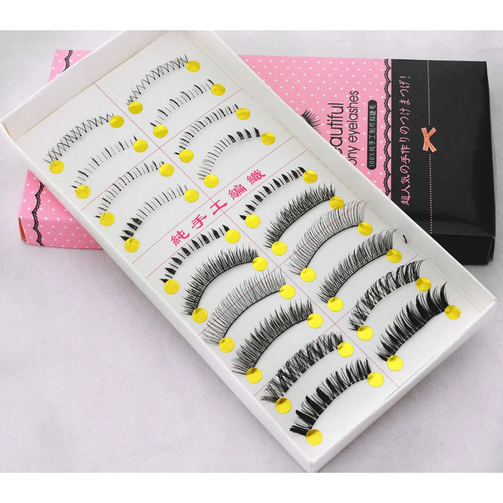 

10Pairs Handmade Natural Mixed Style Fake Eyelash Set Strip Thick Long Curly Upper Lower False Eyelashes