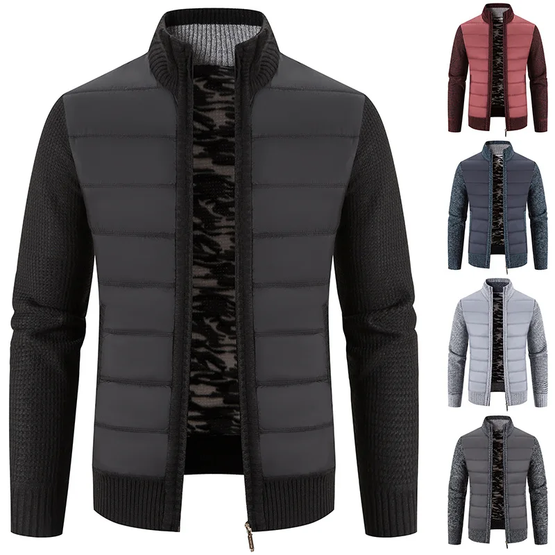 Giacca maglione da uomo con colletto in piedi con peluche e abbigliamento esterno addensato cardigan lavorato a maglia sciolto maglione cardigan invernale