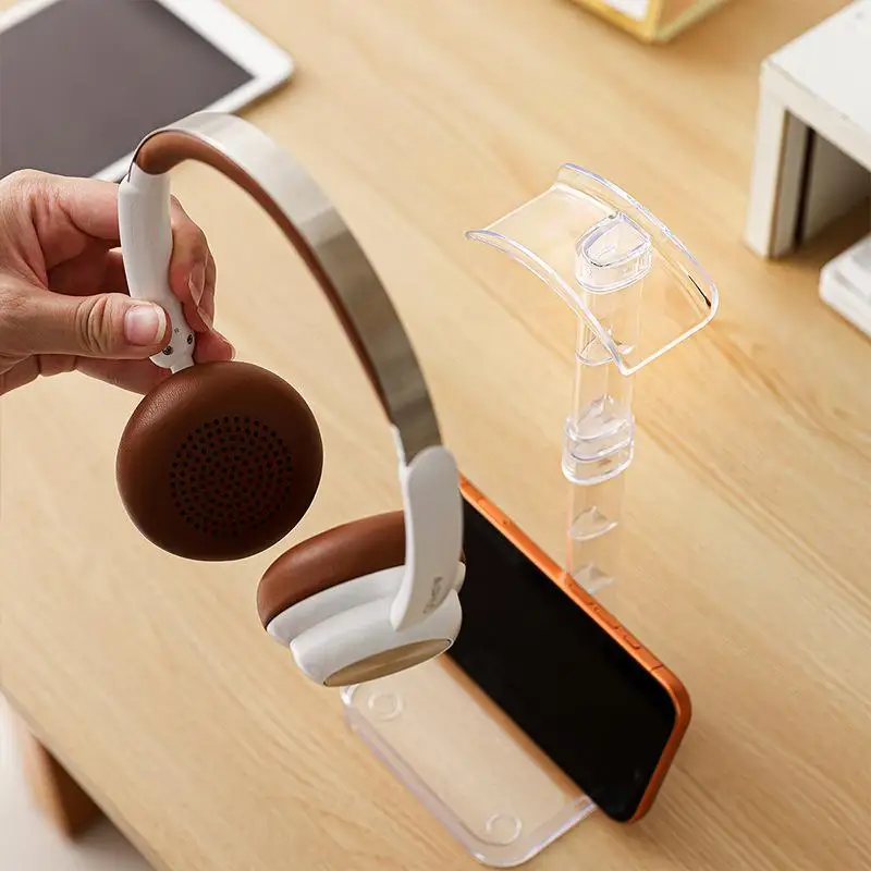 1 قطعة حامل سماعة الرأس مع قاعدة حامل سماعة الرأس العالمي شماعات شفافة سماعة تخزين الرف حامل متعدد الوظائف قابل للفصل #3