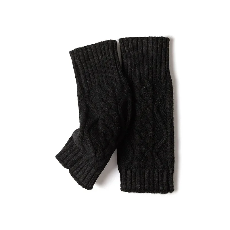 100% Echte Kasjmier Herfst Winter Dikke Kabelhandschoenen Handschoen Vingerloze Warme Polslengte Duimgat Wanten Klassiek Vrouwelijk Elegant