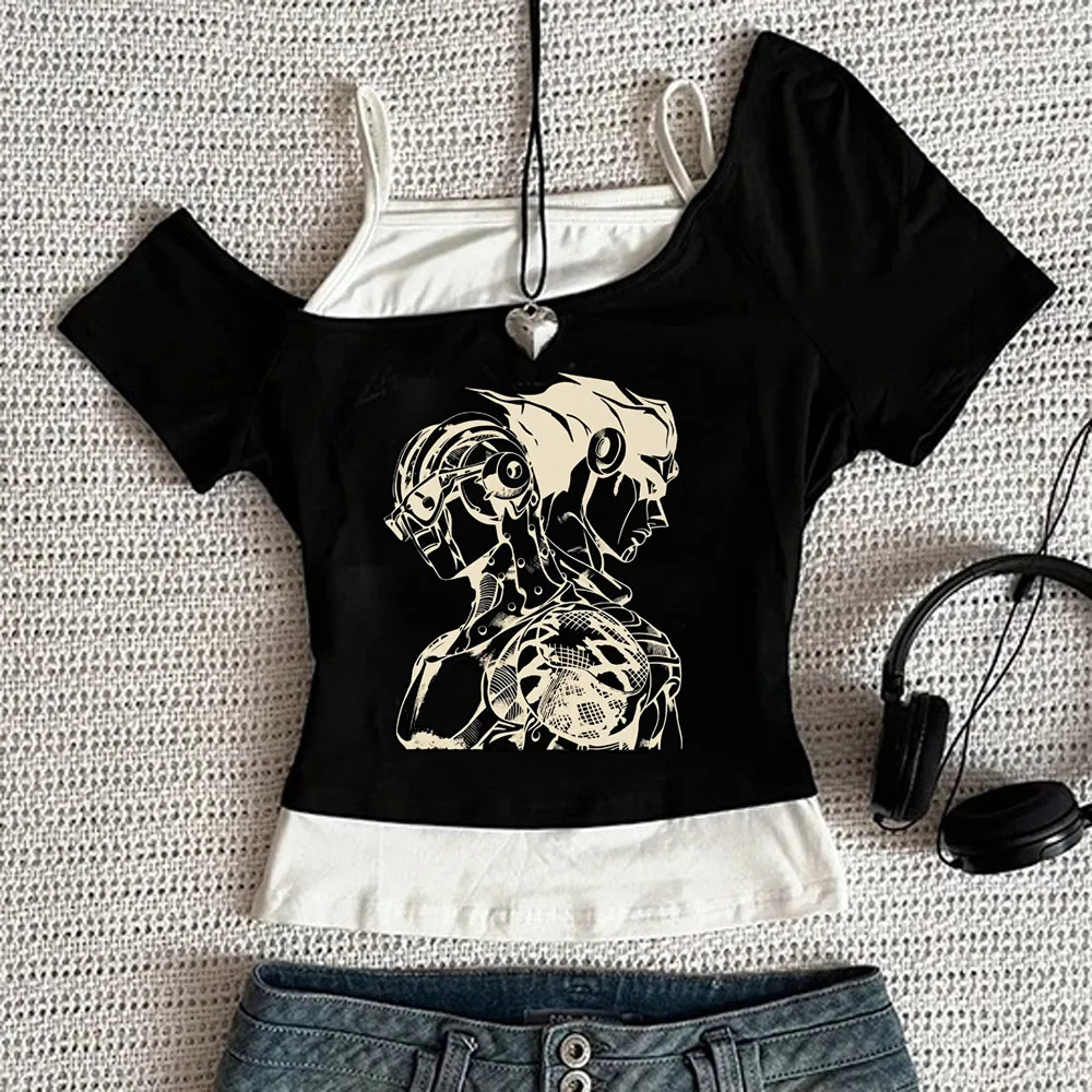 Jojo Bizarre Adventure cropped top ladies goth grunge cute gyaru cheap tshirt emo jojifuku dollette