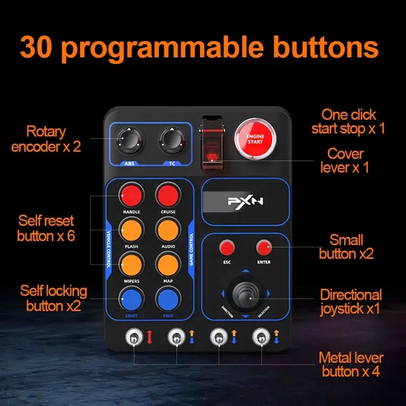 PXN CB1 Simulator Race Central Control Box Multifunctional Keys Control Box RGB For EURO Truck Simulator Racing Game Custom PC