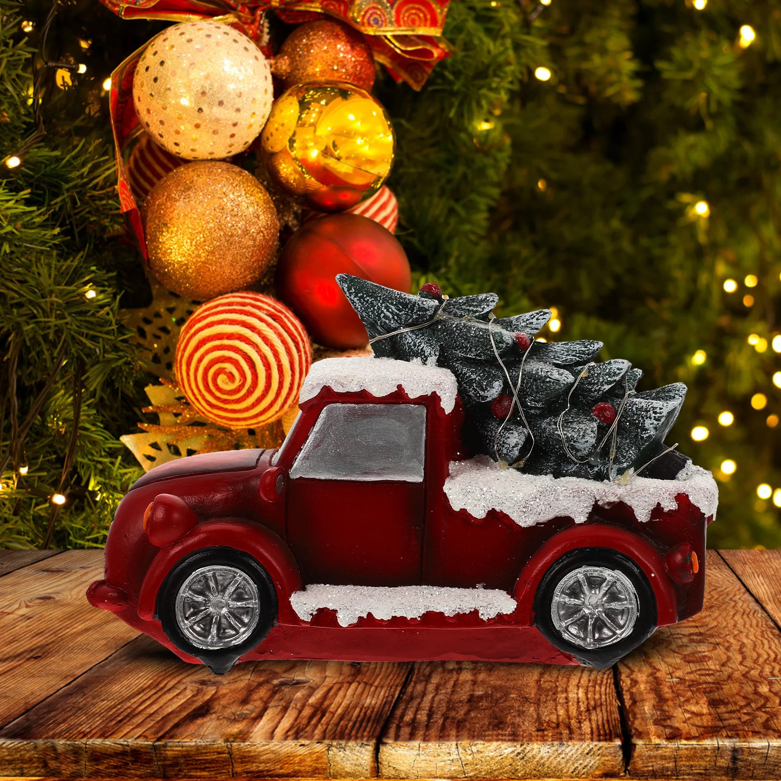 

Christmas Red Resin Truck Decoration LED Lights Xmas Tree Desktop Ornament Xmas Table Decor Christmas Resin Truck