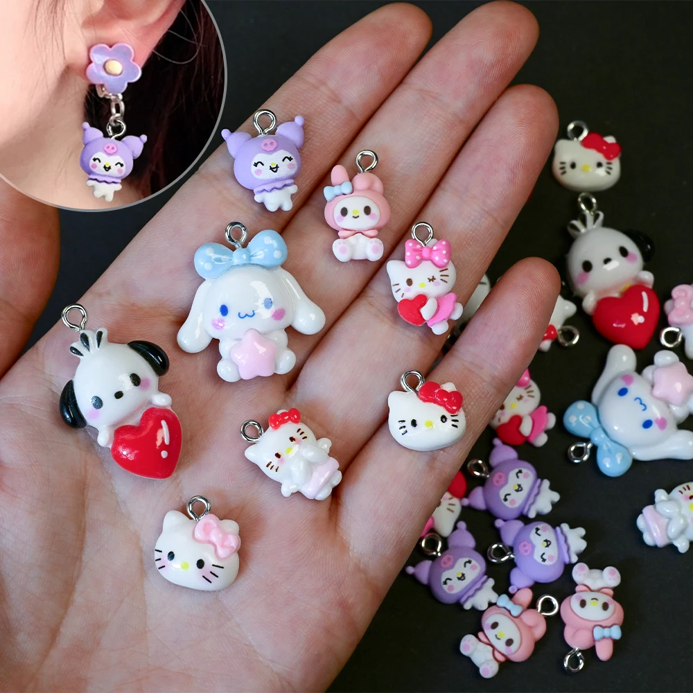 จี้ตกแต่งเล็บลายการ์ตูนเฮลโลคิตตี้น่ารัก 30 ชิ้น แบบผสม วัสดุเรซิ่น สำหรับตกแต่งเล็บ DIY รูปวงกลม ชิ้นส่วน KT