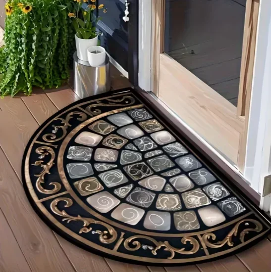 Half Round Elegant Welcome Mat Anti Slip Floral Geometric Pattern Door Mat Suitable Home Kitchen Front Door Decoration
