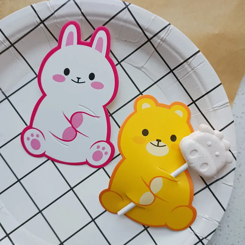 New Upgrade 50PCS/lot Cute Bear Rabbit Cake Pop Holder Card,Sucker Lollipop Candy Chocolate Decor Tag