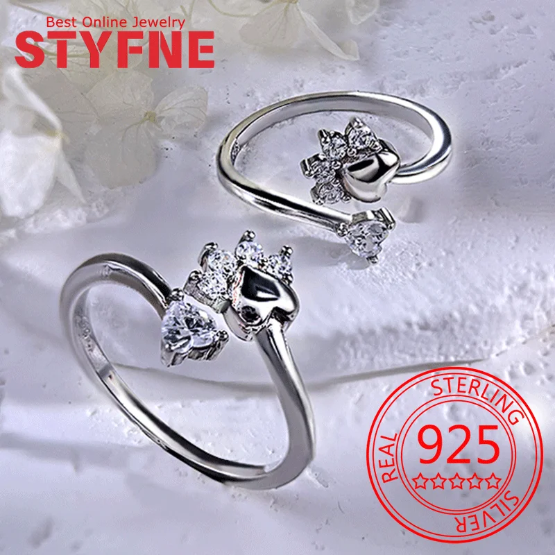 

925 Sterling Silver for Women Ring Cute claw heart-shaped zircon Fine Silver Jewelry Anniversary Gift Bridal Ring