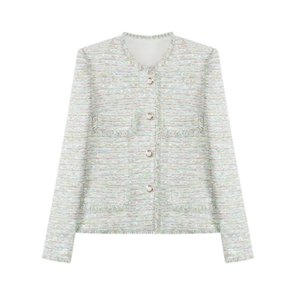 

Light apricot tweed coat blend spring/autumn woven little fragrance coat