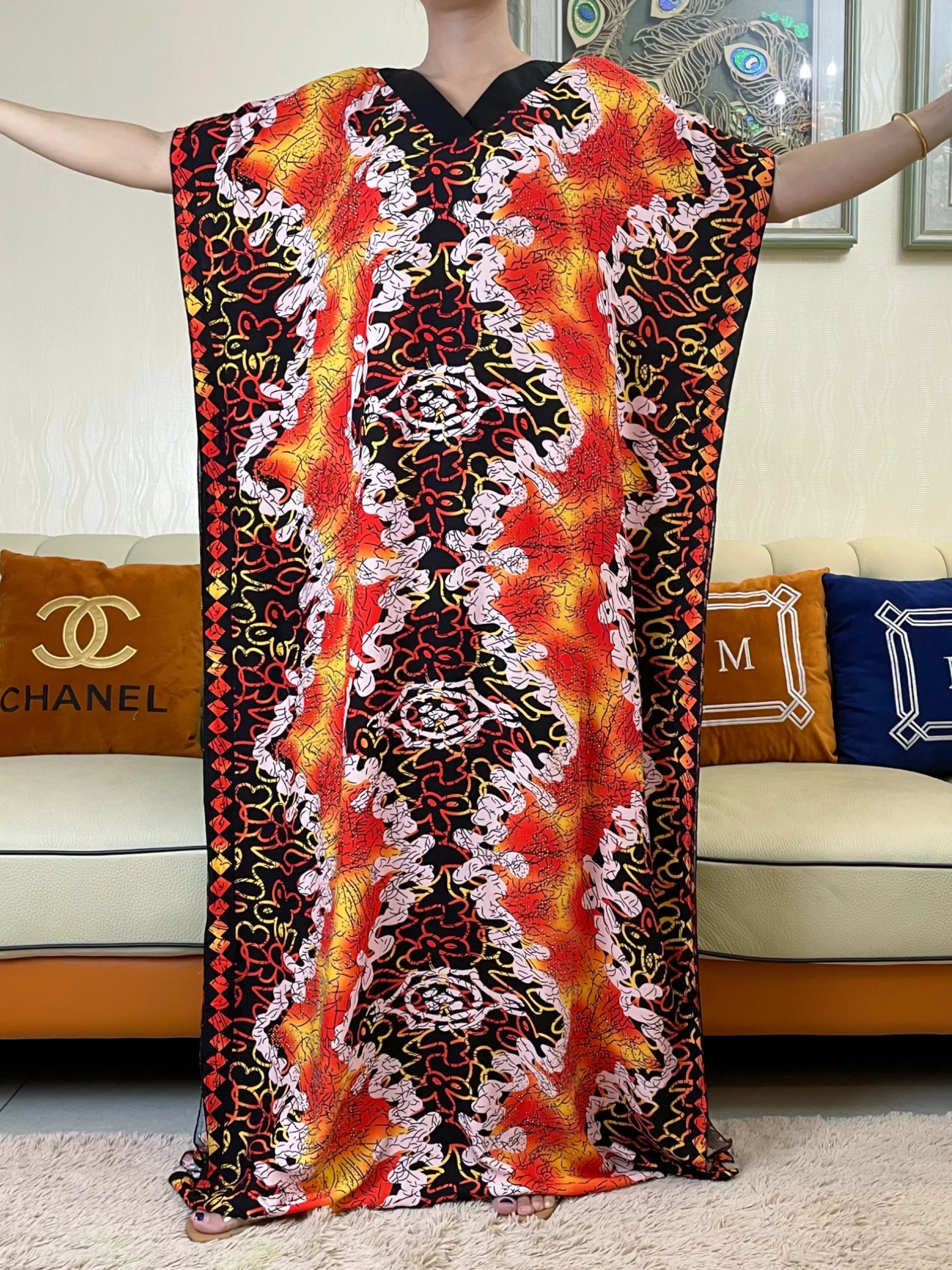 Summer Women Maxi Dresses With Big Scarf Casual Full Sleeve Floral Printed V-neck Woman  Beach Party Long Dress Mujer Vestidos