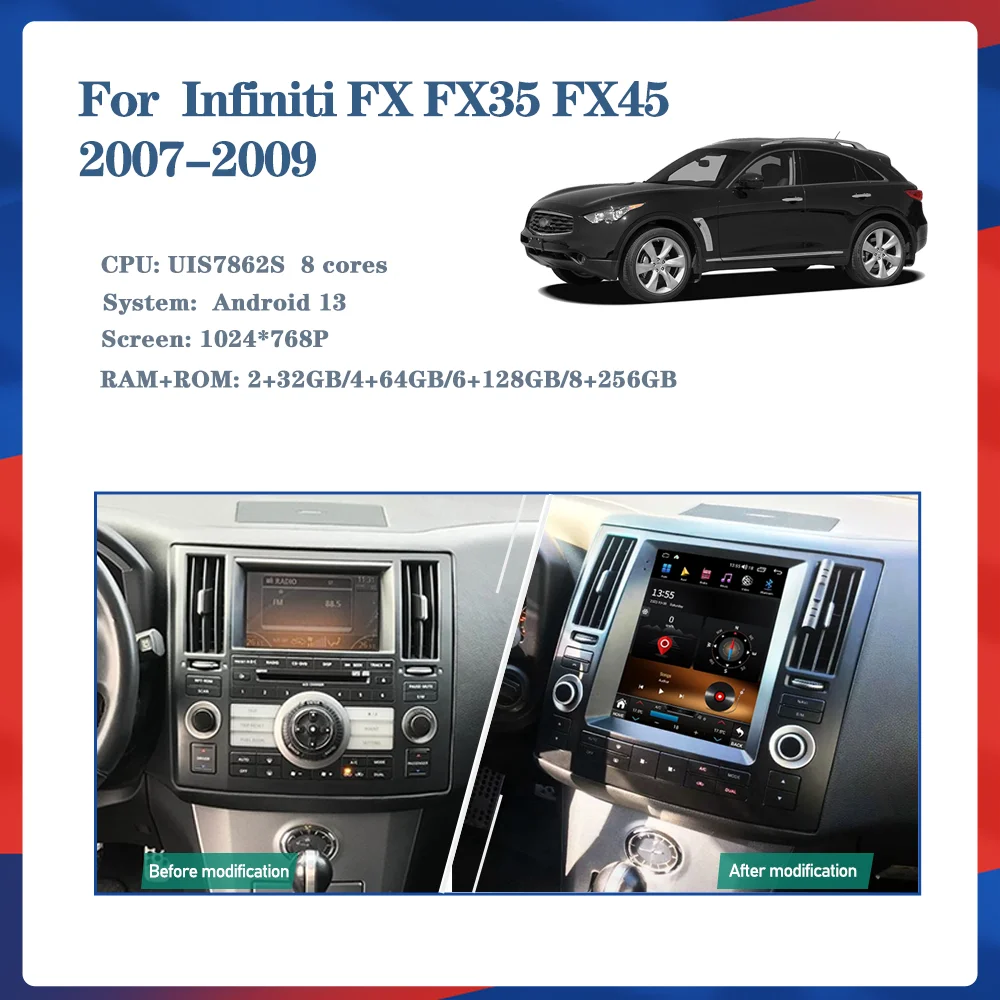 Android 13 for Infiniti FX FX35 FX45 2007-2009 Redio GPS Carplay 5G Navigation HD 360 Multimedia Player