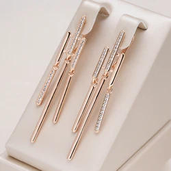 Kinel Luxury Long Tassel Dangle Earrings for Women Fashion Unique 585 Rose Gold Color Natural Zircon Party Fine Daily Jewelry