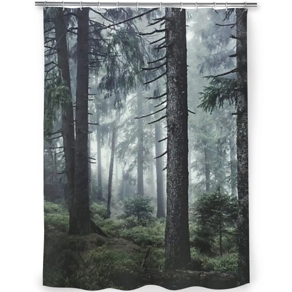 Path Vibes With Cascadia Trees Covered In Magic Blue Fog Season Shower Curtain for Bathroom  Aesthetic Room Decoration