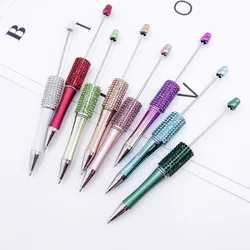 10pc DIY Handmade Sticking Diamond Beaded Ballpoint Pen Stationery Student Gift Beadable Pens for Writing School Office Supplies