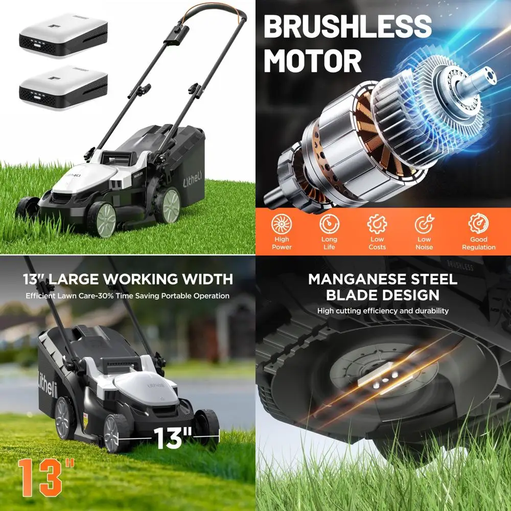 جزازة العشب الكهربائية اللاسلكية 20 فولت، بعرض 13 بوصة، 5 إعدادات للارتفاع، مثالية للحدائق والساحات والمزارع الصغيرة