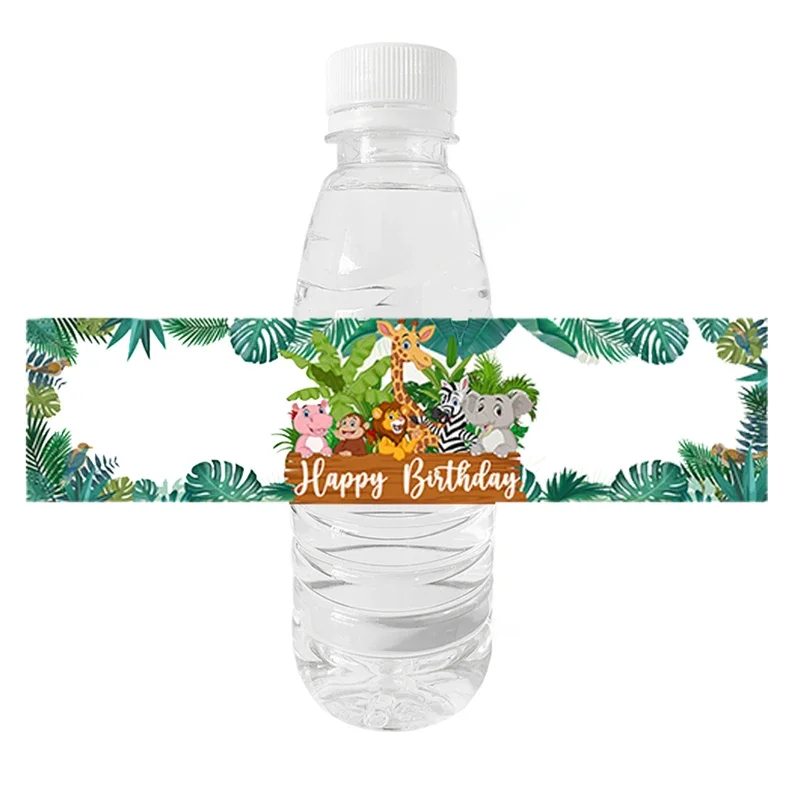 Happy Birthday Jungle Safari Water Bottle Label Baby Shower Jungle Water Bottle Stickers Party Kids Decoration Jungle Animal