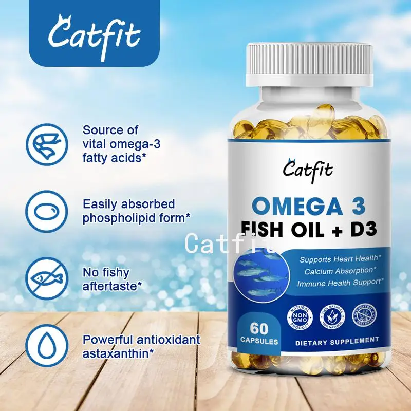 Catfit Organic DeepSea Fish Oil Omega3(EPA & DHA)&Vitamin D3 Cardiovascular and Cerebrovascular Repair Brain & Skin Health