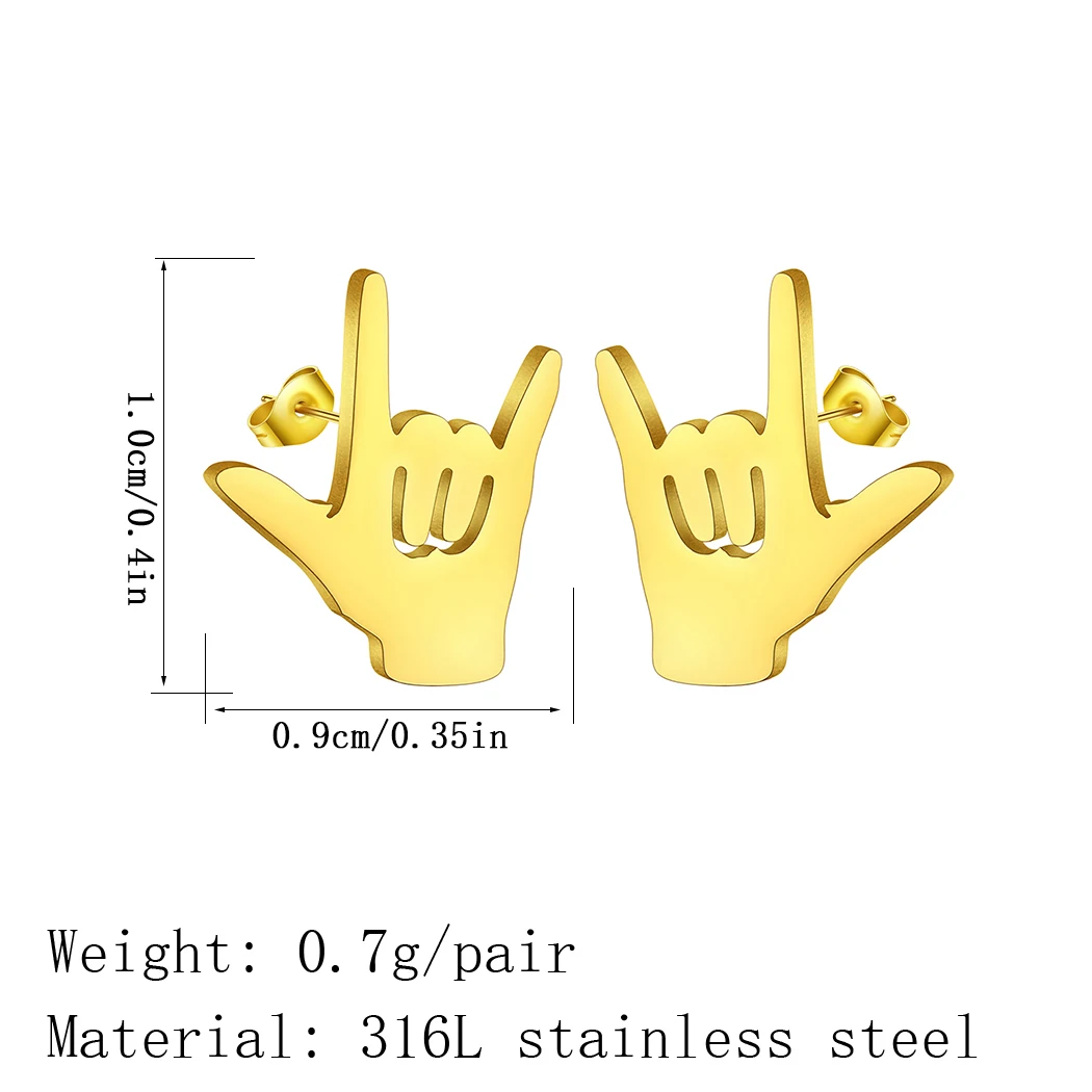 CHENGXUN Sign Language ASL I Love You Rock On Hand Stud Earrings Rock n Roll Studs Stainless Steel Earrings Music Lover Gift