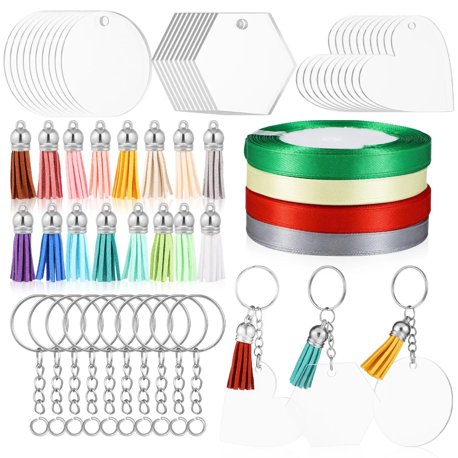 

Acrylic Key Ring Blanks Circle Heart Shaped Crafting Tassel Keychain Jump Rings R om Colors Practical Accessories DIY Gifts