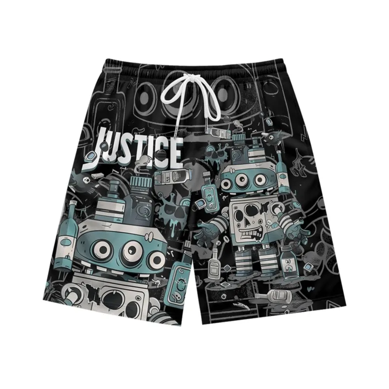 Creative three eyed robot pattern, fashionable, casual, personalized, loose and fashionable, summer men's sports shorts