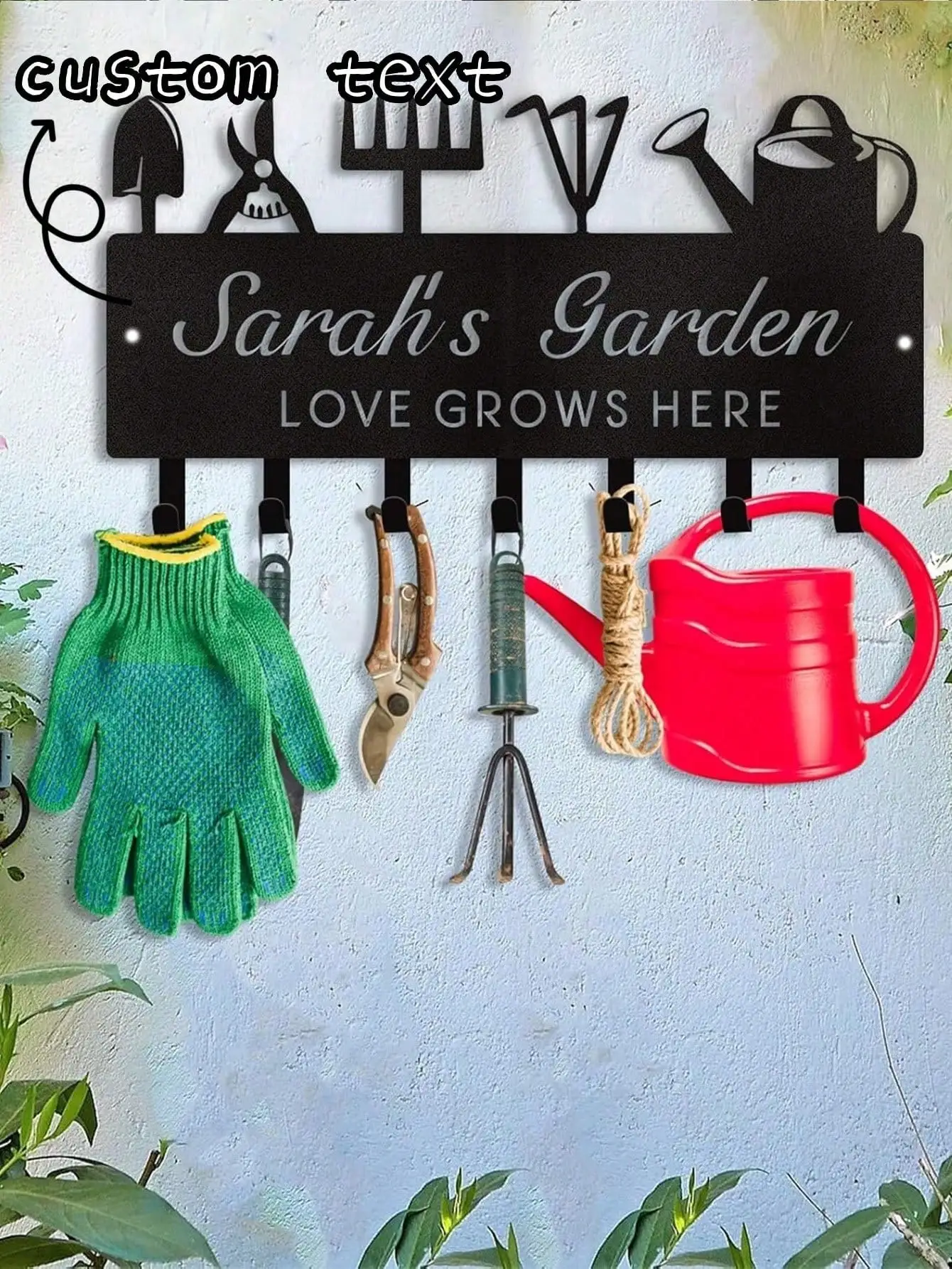 

Custom Name Wall Mounted Key Holder with Hooks, Black Garden Design Entryway Organizer for Hall Decor