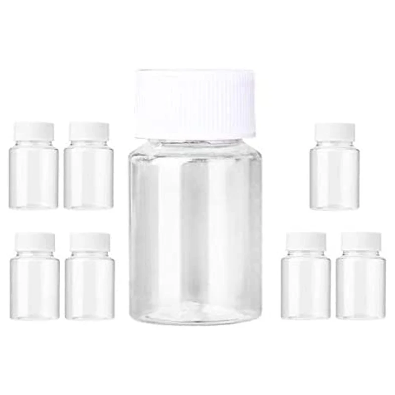 Lot de 10 pièces de pilules médicales en plastique l'horloge transparent africain, nombreux réactifs HI pour poudre liquide solide, 15ml/20ml/30ml/50ml/100ml