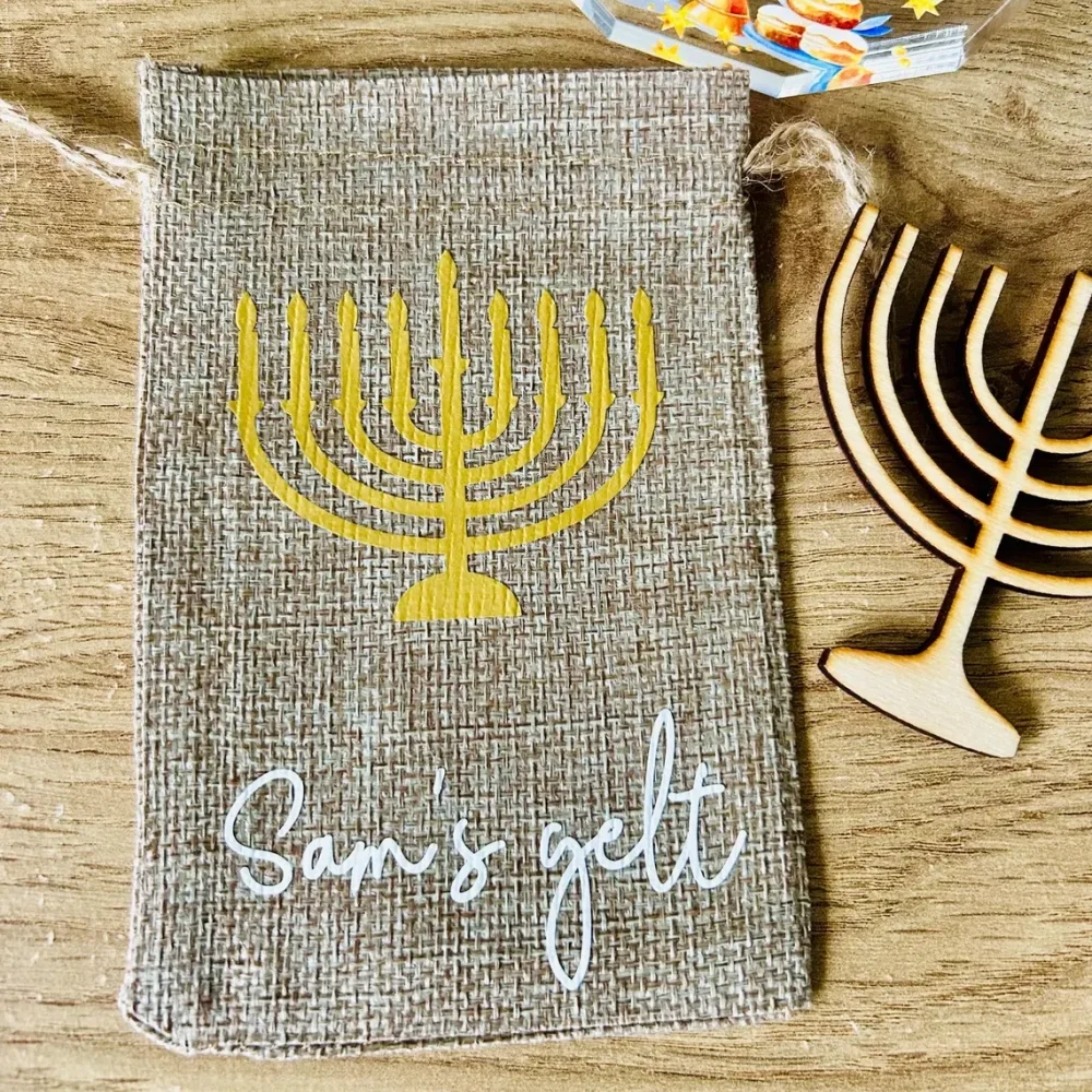 20pcs Custom Hanukkah/Chanukah gelt bag|money pouch for Chanukah coins|chocolate coin drawstring hessian pouch.Menorah gelt bag