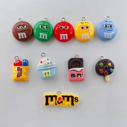 10pcs Smile Chocolate M Bean Candy Resin Charms Pendants for DIY Handmade Earring Keychain Bracelet Jewelry Accessories Making