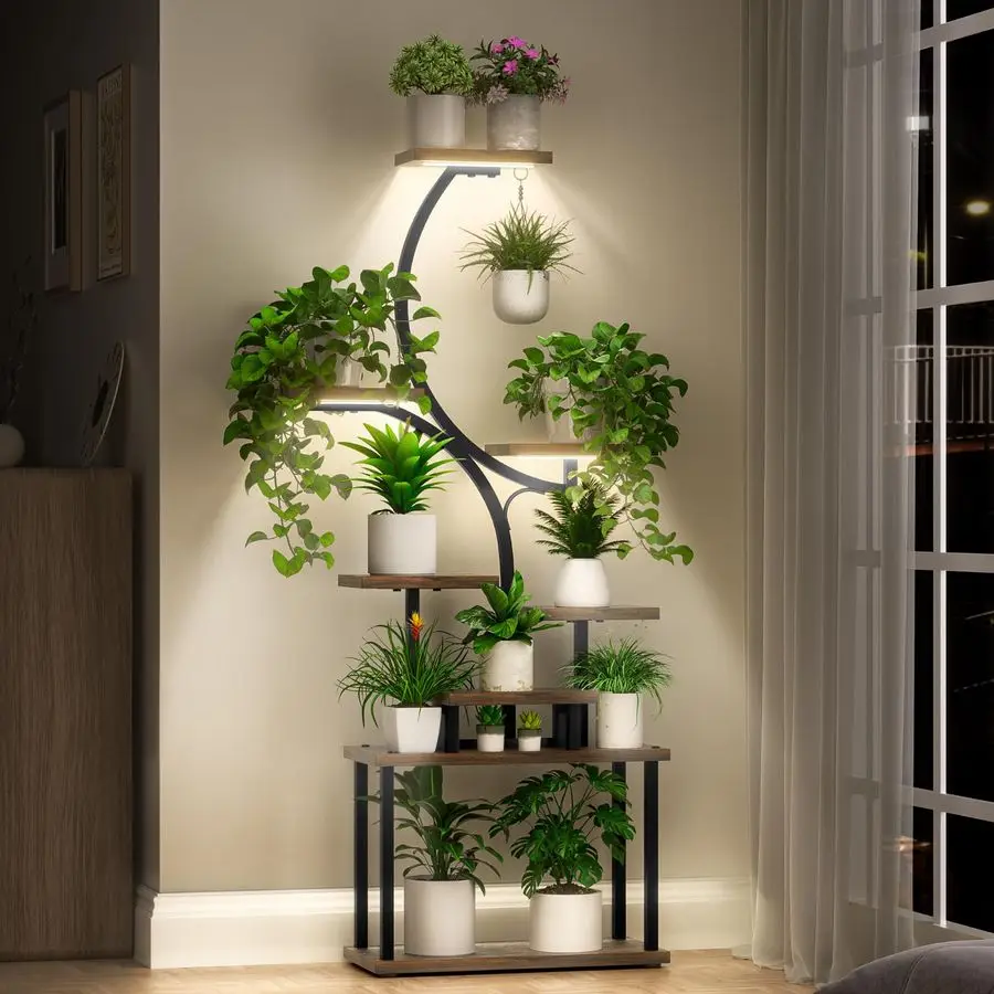 

Plant Stand Indoor with Grow Light, 8 Tiered 66 Tall Plant Shelf, Corner Large Plant Stand for Indoor Plants Multiple, Metal SS