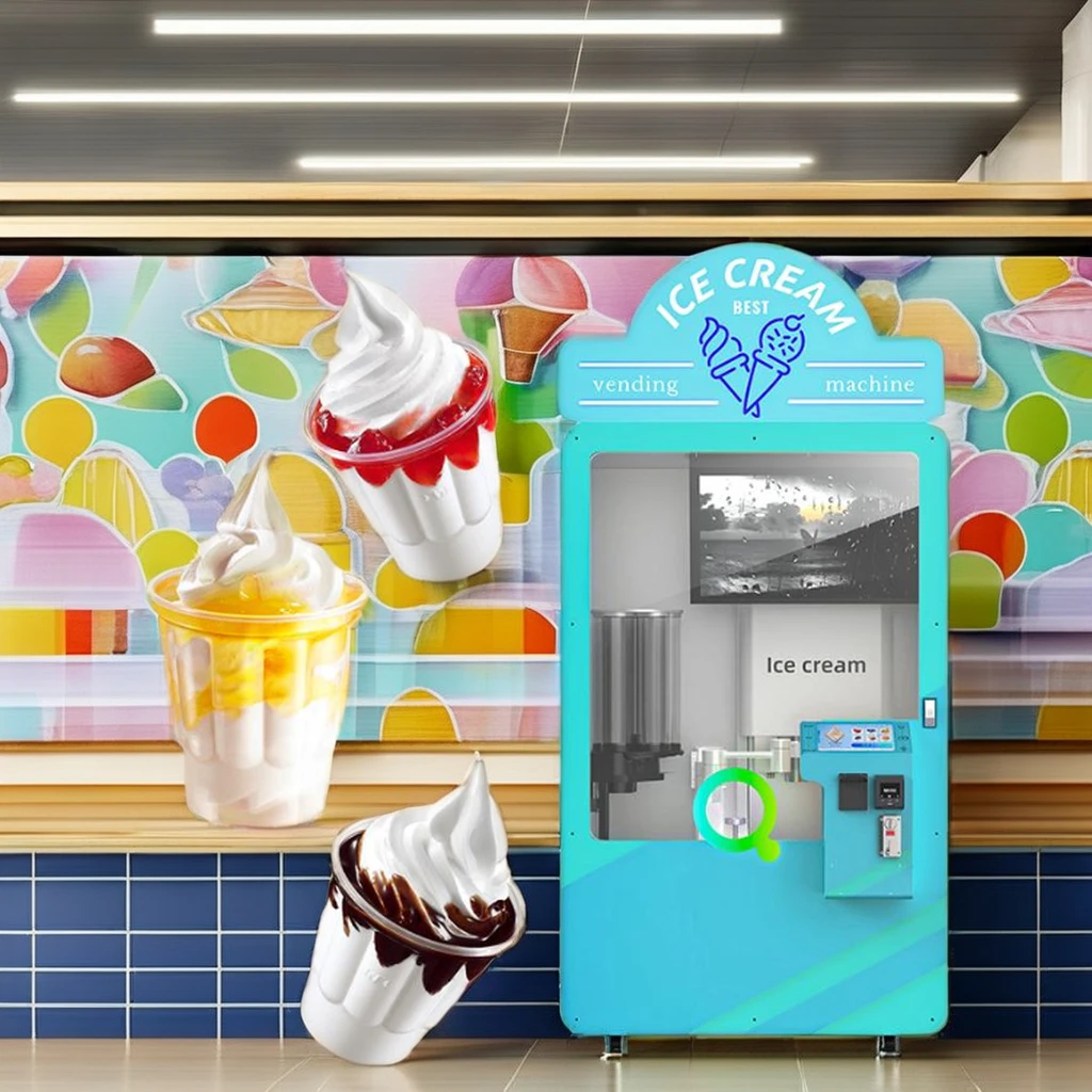

Customized Unmanned Self Service Ice Cream Vending Machine 24 Hour Soft Ice Cream Commercial Business System