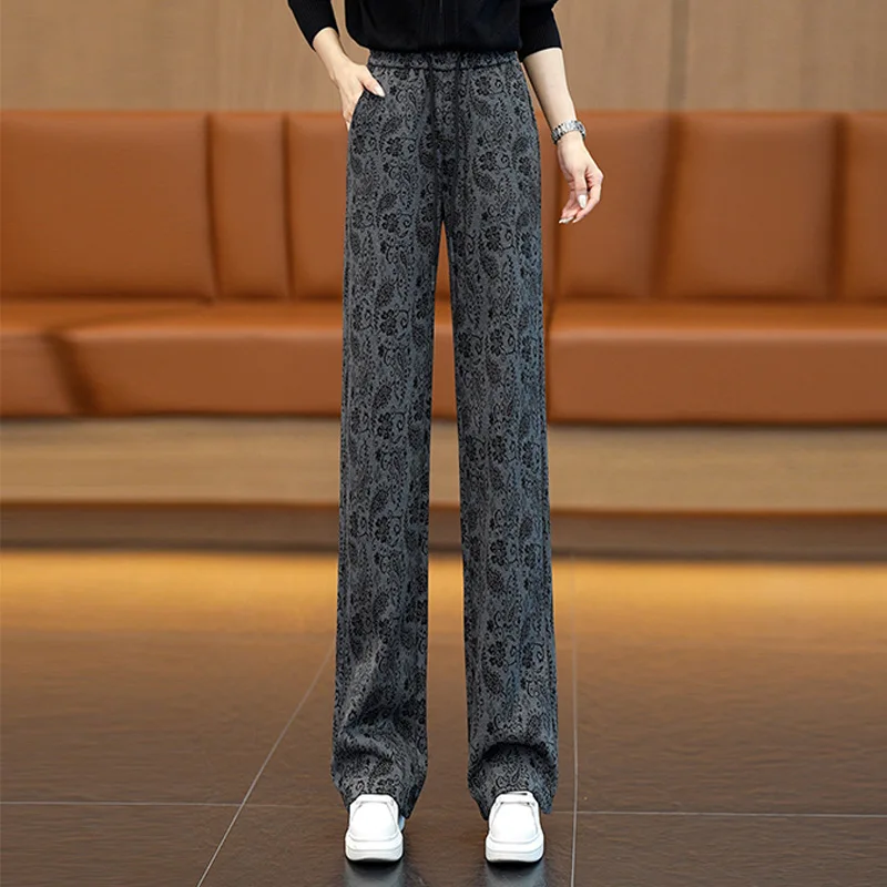 

Женские шерстяные брюки с цветком кешью, зимние, эластичный свободный дизайн с драпировкой, повседневные брюки с принтом