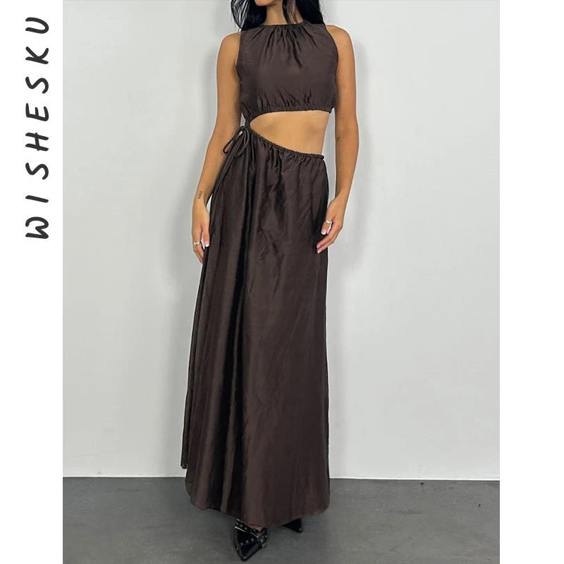 

Two Piece Set Women Satin Skirt Outfits Sexy Sleeveless Crop Top+High Waist Casual Baggy Long Skirt 2025 Summer Clothes