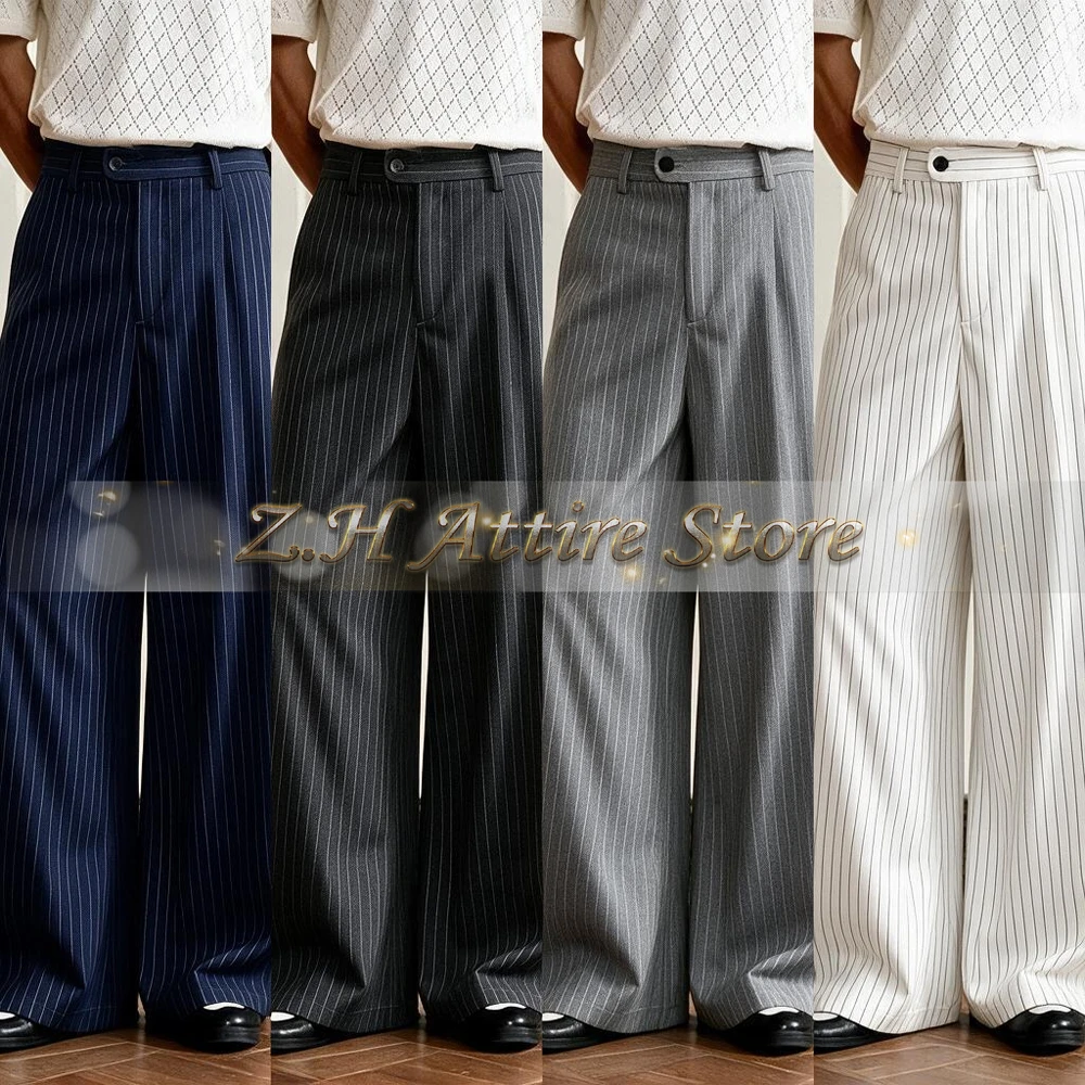 Fashionable Casual Loose Fit Stripe Long Pants Black Over-size Trouser for Men