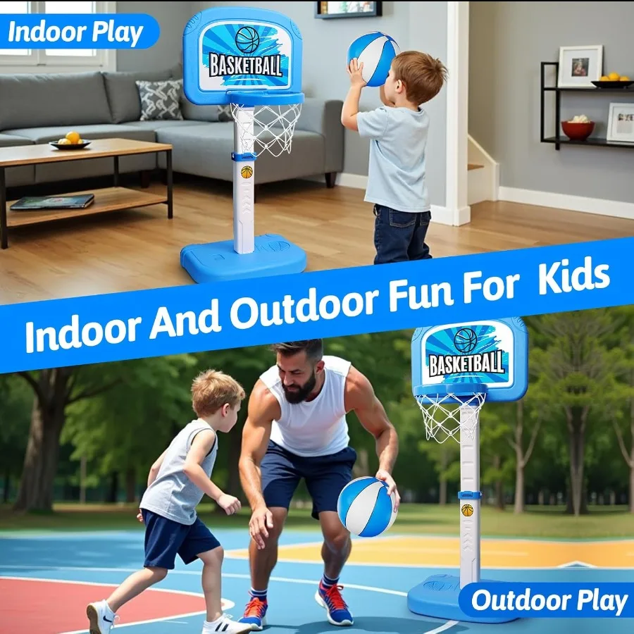 Ring Basket Mini Tinggi Dapat Disesuaikan untuk 3-5 Hadiah Mainan Olahraga Balita Bermain Dalam Ruangan Luar Ruangan 3 4 5 Tahun Anak Laki-laki Perempuan Bayi Natal