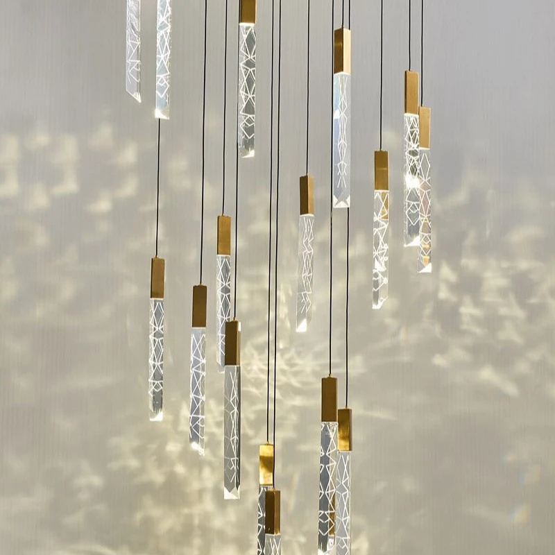 Modern Led Chandelier K9 Crystal Chrome Duplex Stair Loft Pendant Lamps Living Room Kitchen Hotel Ceiling Hanging Lights Luxury