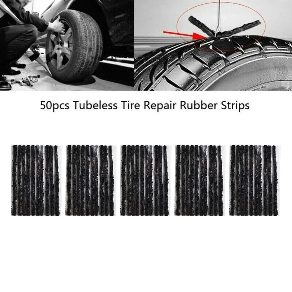 

Black Car Tyre Seal Strip Puncture Recovery Repair Replacement Rubber Tire 0.1inch 3.5mm 50Pcs For Bike Kit Useful