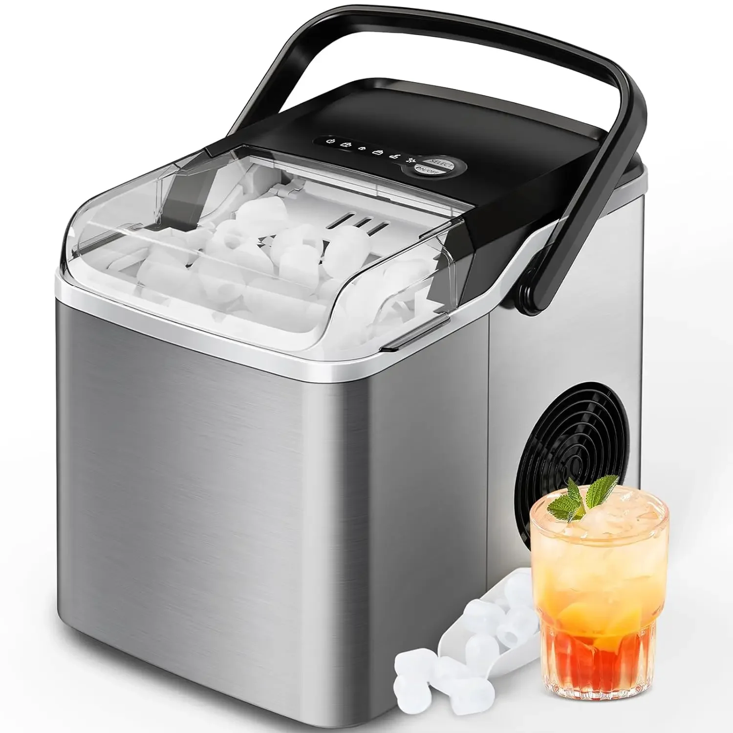 

NEW Countertop Ice Maker, 9 Cubes Ready in 6 Mins, 26lbs in 24Hrs, Portable Ice Machine with Self-Cleaning, 2 Sizes of Bullet