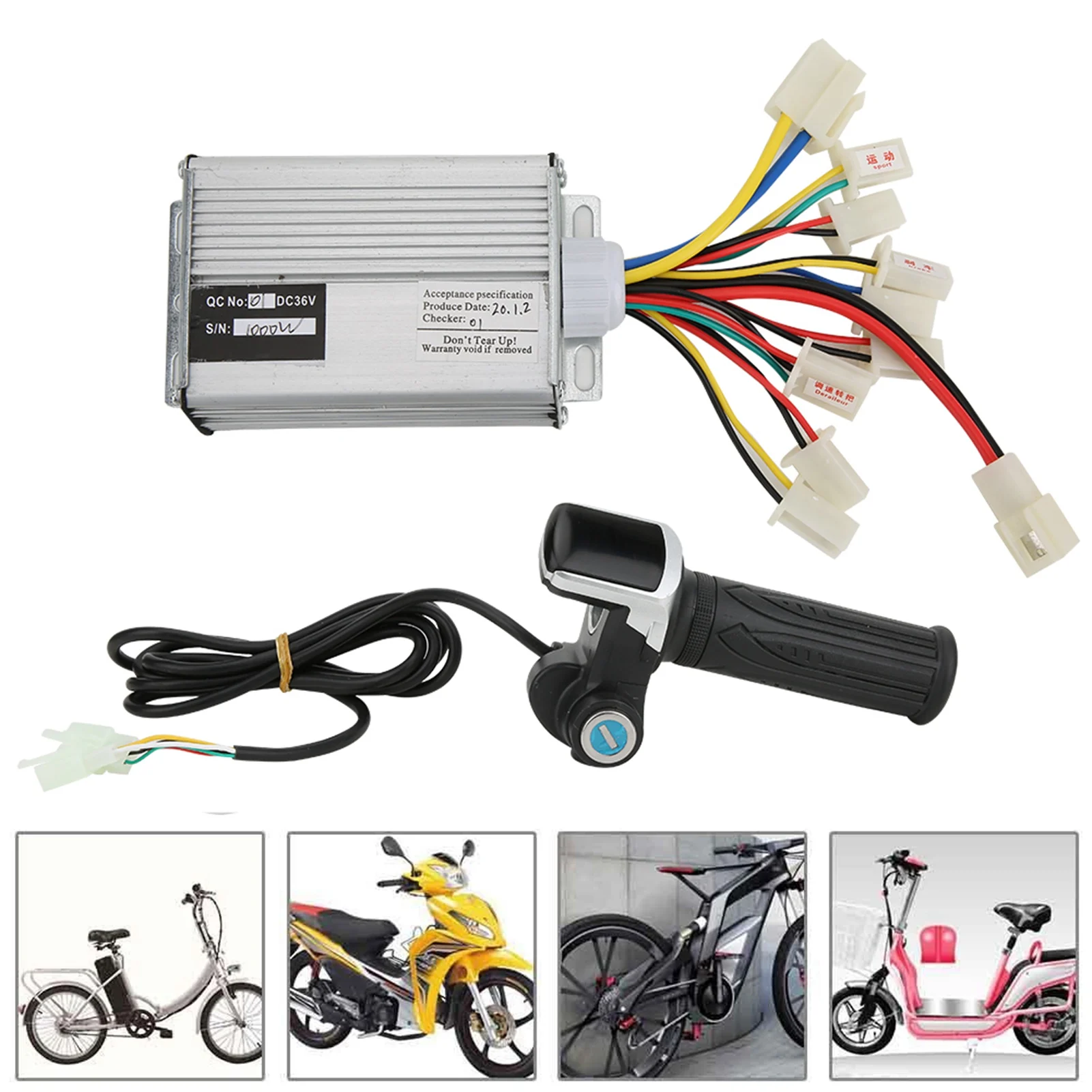 Controlador de bicicleta eléctrica con cepillo de 36V y 1000W, juego de empuñadura de acelerador de pulgar multifunción con bloqueo, pantalla de cantidad eléctrica, accesorio para bicicleta eléctrica