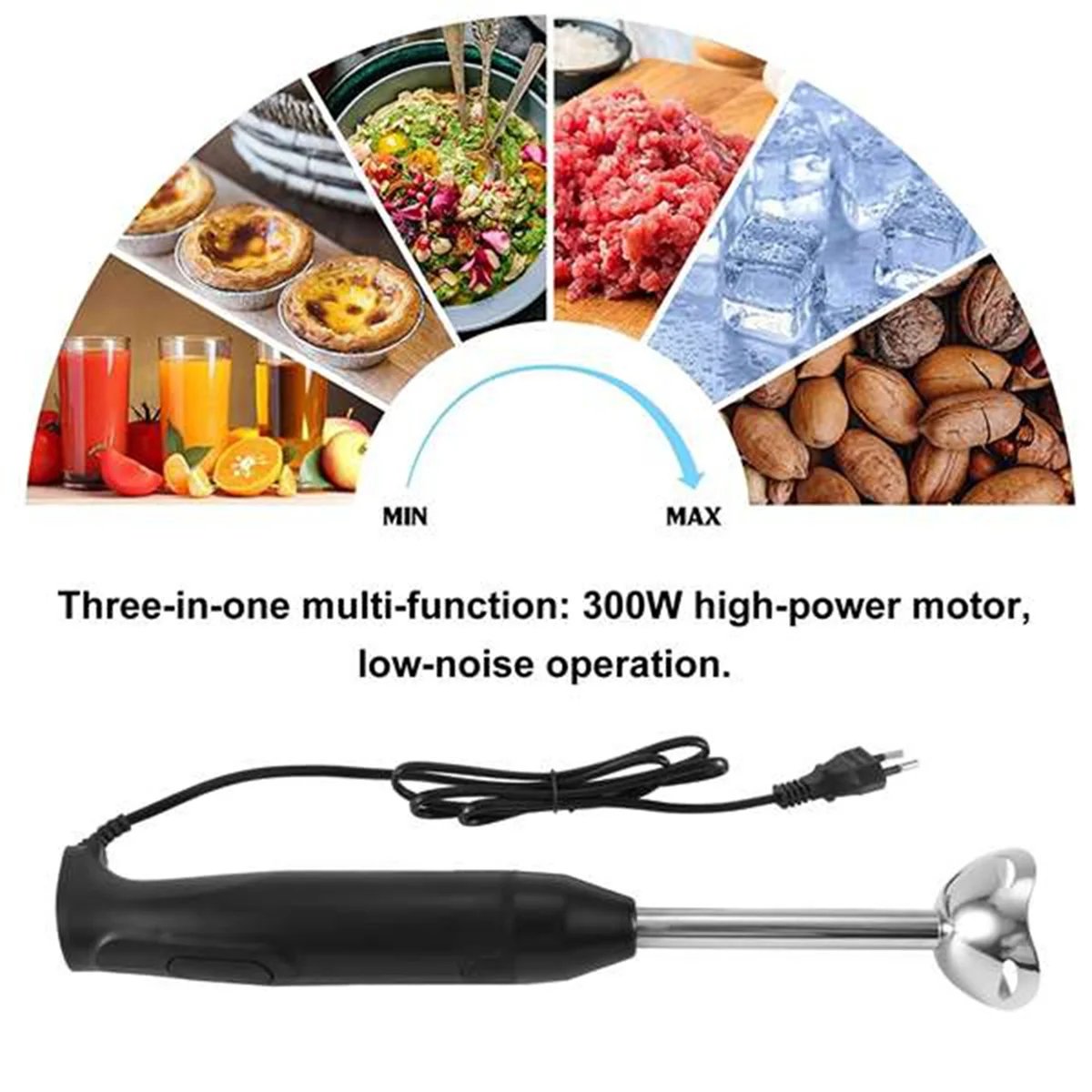Immersion Hand Stick Blender Electric Food Vegetable Grinder Hand-Held Cooking Complementary Food Machine EU Plug Black TQ