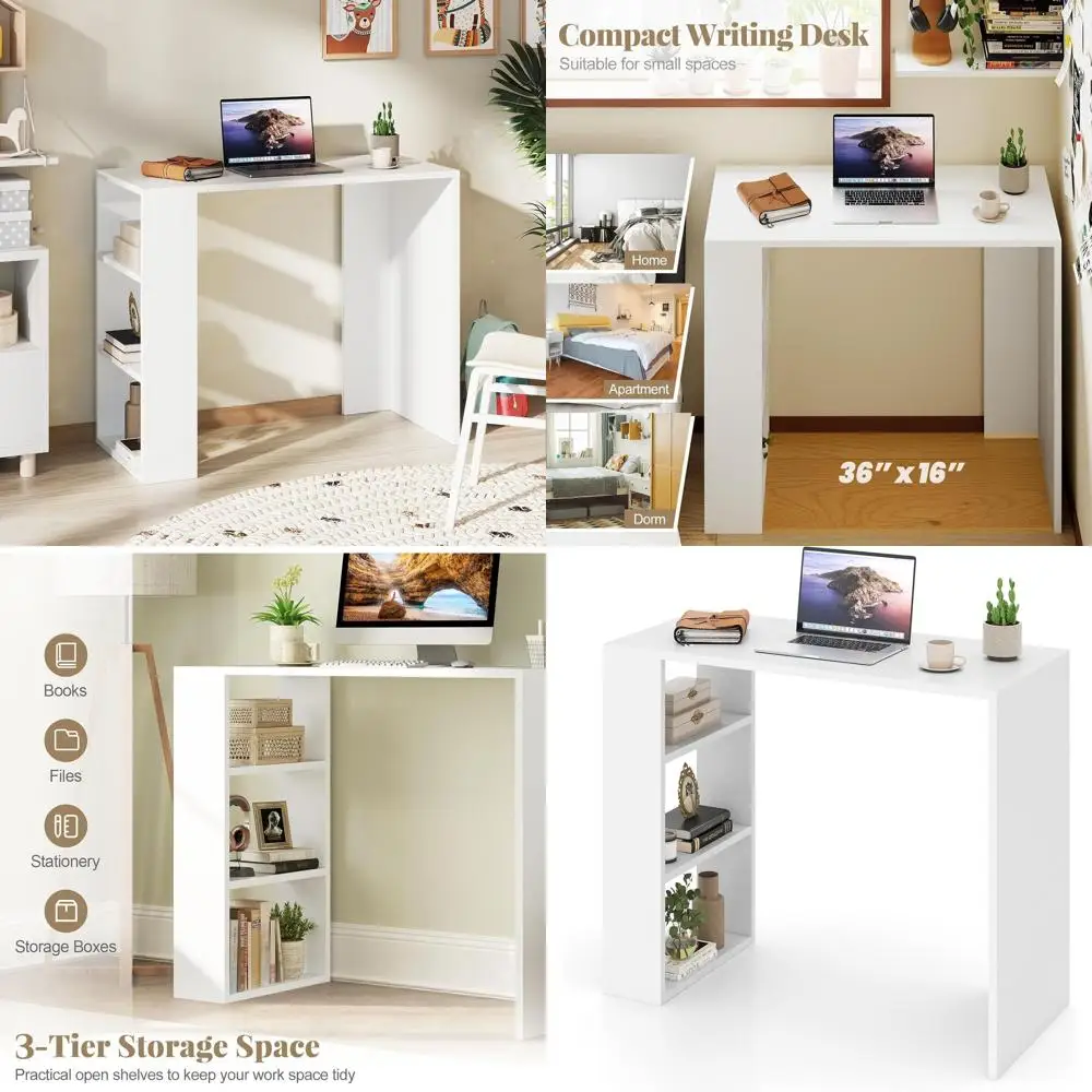 

Compact 36 White Home Office Desk with Storage Shelves and Anti-Tip Kit for Small Spaces