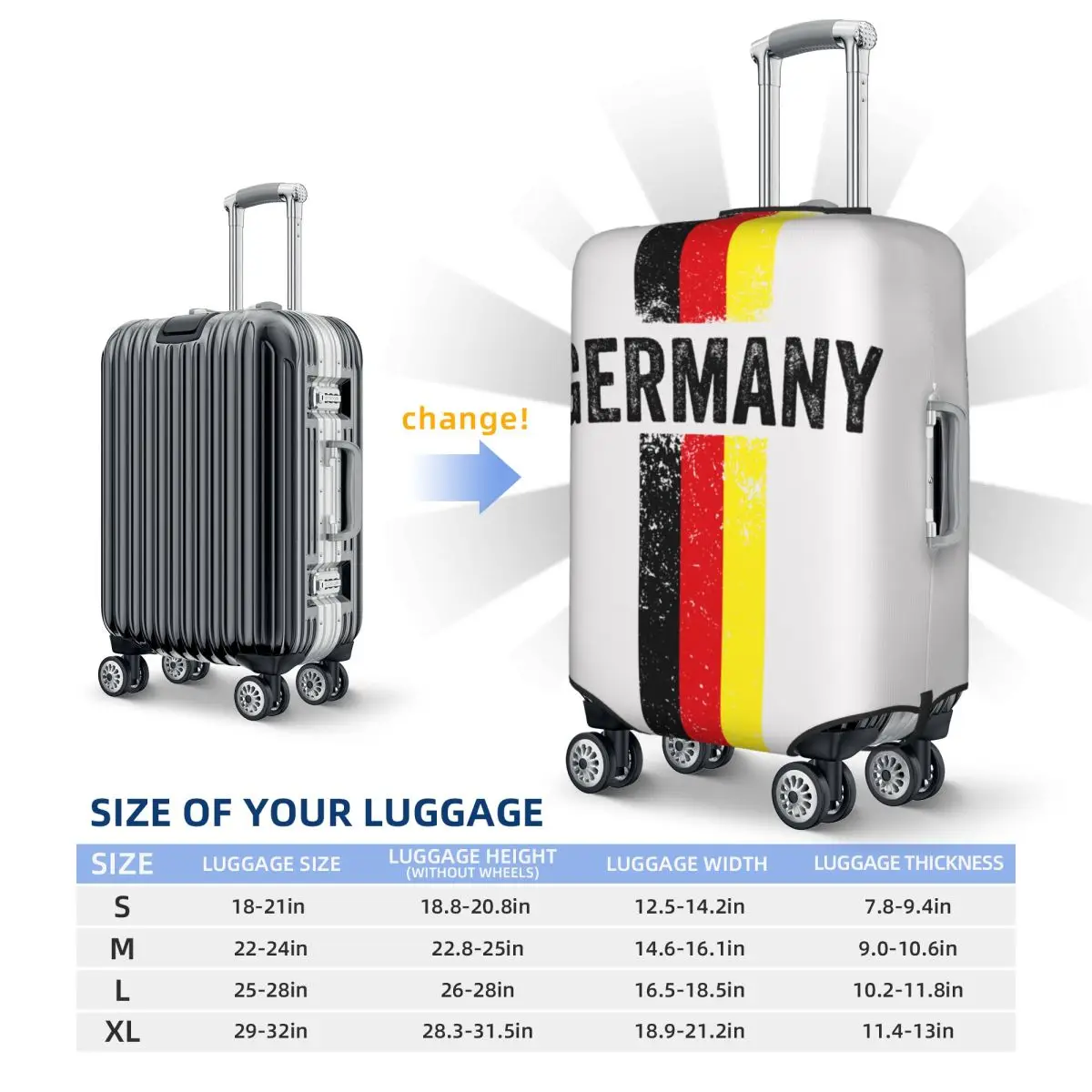 مخصص مخصص ألمانيا العلم غطاء الأمتعة حامي قابل للغسل الألمانية Deutschland Pride السفر حقيبة يغطي