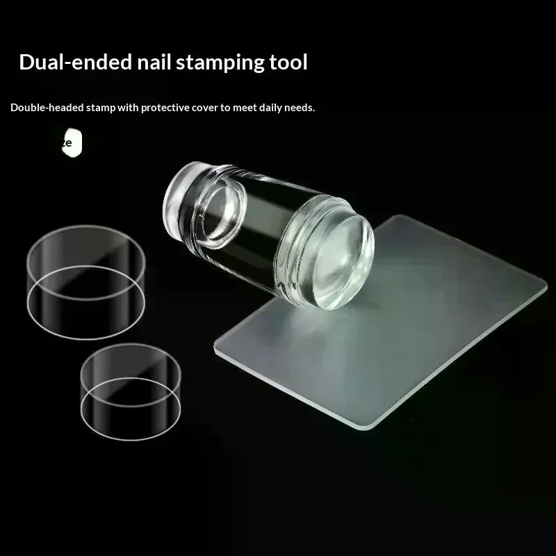 Nail Stamper With Scraper 2 Jelly Silicone Head Stamp For French Nails Printing Nail Art Stamping Plate Manicure Transparent