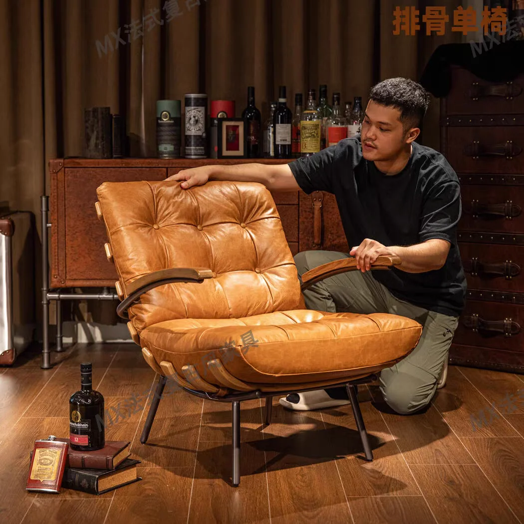 

French retro style rib chair, medieval cigar bar leisure chair, classic American bed and breakfast living room sofa chair