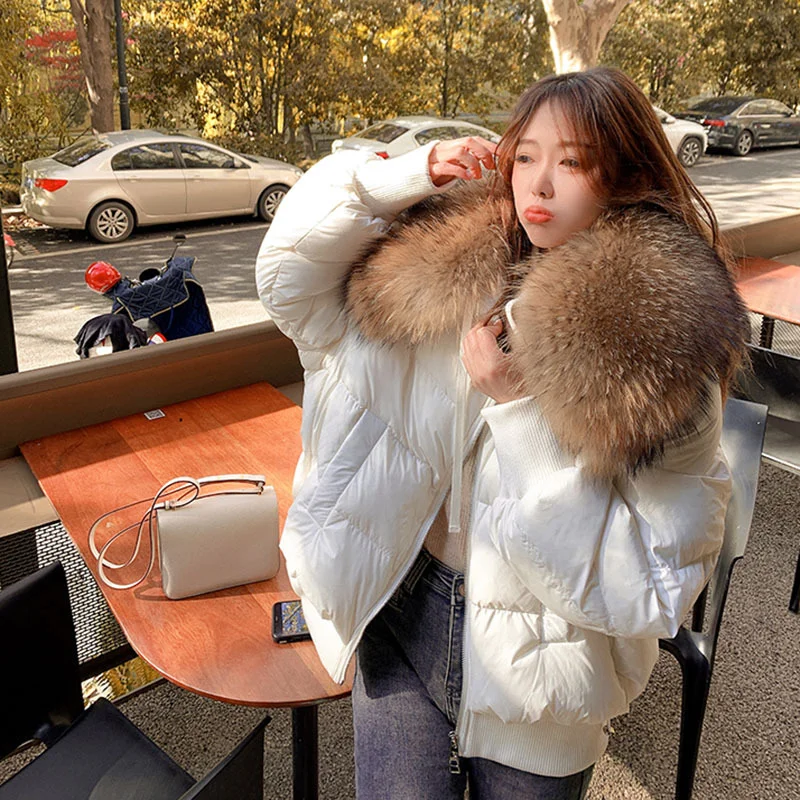 Winter New Puffer Coats Women\'s Outerwears Large Fur Collar Luxury High-end Down Jacket Thickened Loose Warm Snow Women\'s Parker