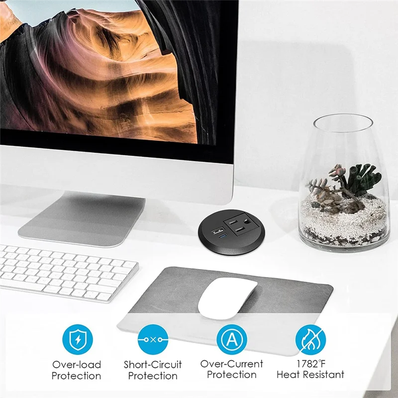 

M13K-Power Grommet Desktop 2 Inch Desk Hole Recessed Power Outlet USB C PD 20W Fast Charging Station