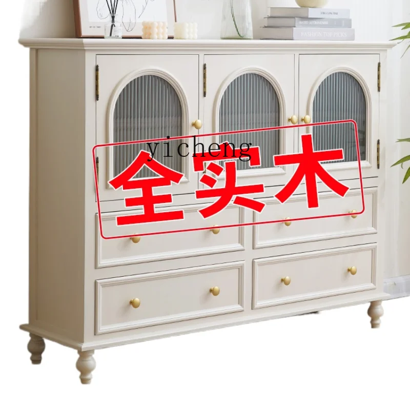 ZK Solid Wood Sideboard Cabinet Household Tea Cabinet Modern Minimalist Living Room Storage Locker Light Luxury White