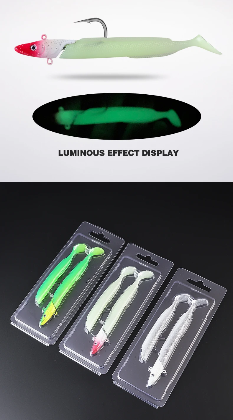 TAIYU Set Leuchtköder Weichköder Aal T-Flosse 12cm 23g Langsam Sinkender Bleikopf-Lure Kunstköder für Barsch/Forelle/Hecht – Detail 15