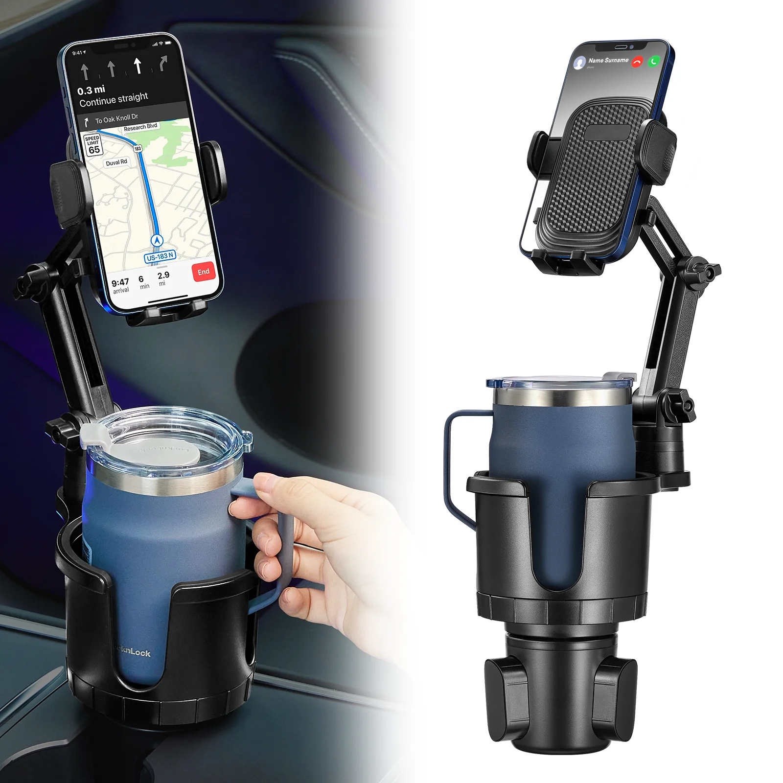 Car Cup Holder Phone Mount 360° Rotatable 2 in 1 Universal C