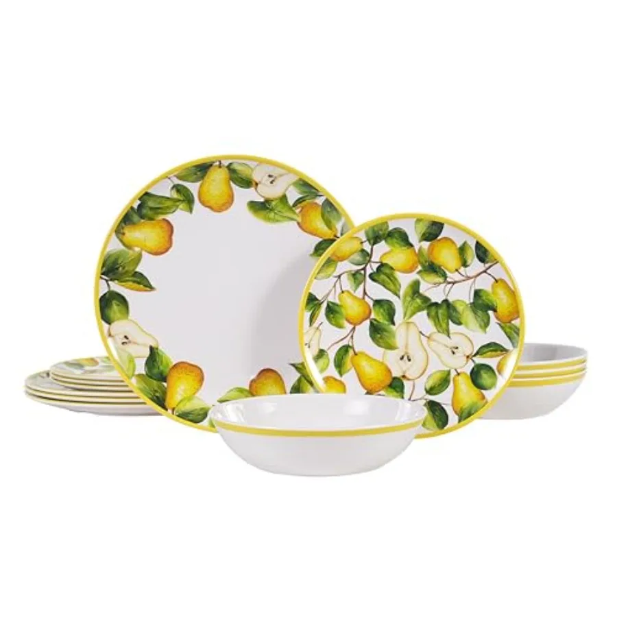 

Dinnerware Set 12 Pcs Melamine Camping Dish Set with 4 Dinner Plates 4 Salad Plates and 4 Soup Bowls Holiday Dinnerware Unbreak