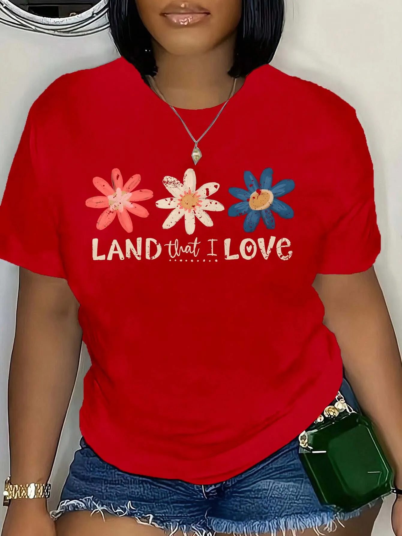 

Футболка больших размеров с цветочным принтом LAND that I LOVE, очаровательный топ больших размеров с красочной цветочной графикой для романтической модной атмосферы