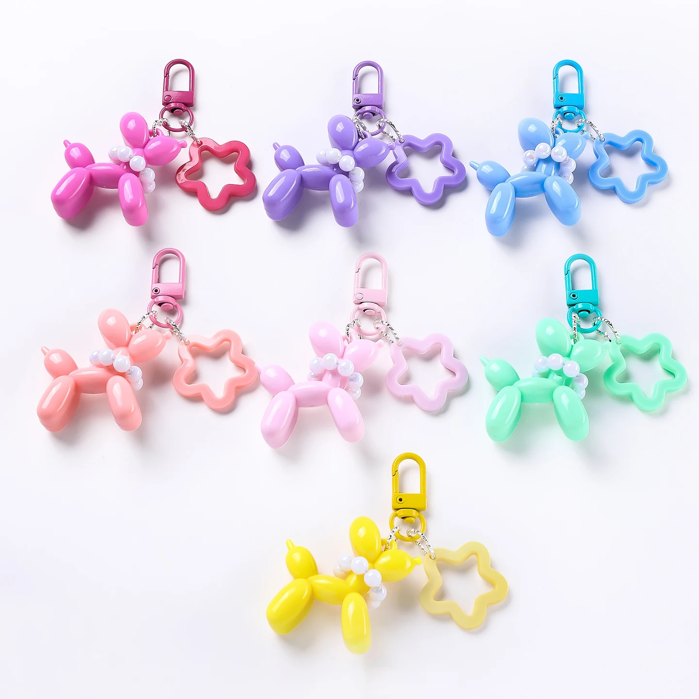 1pc Jelly Balloon Dog With Pearl Keychain Cute Bag Charm Hollow Pentagram Keyring Accessory for Car Purse Backpack Girls Gift - view 4